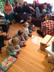 Look at how neatly kids will line up when there are presents involved!
